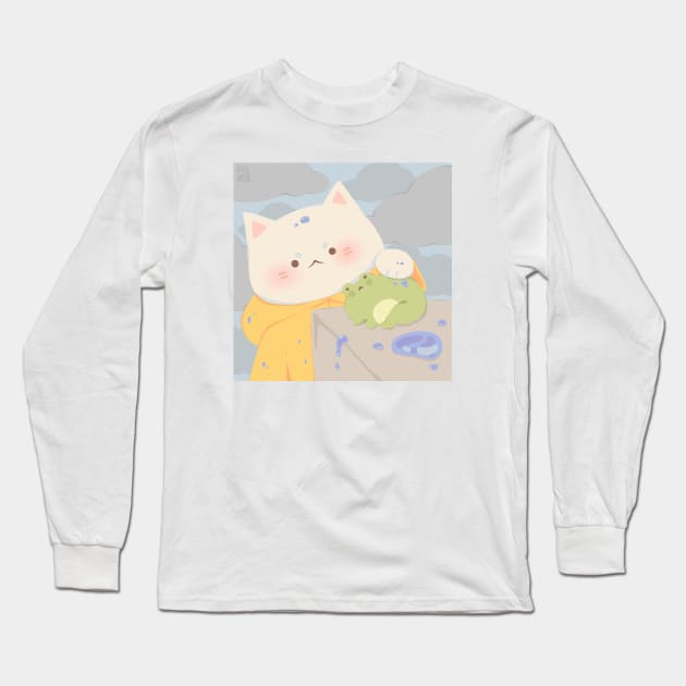 Raincoat Cat and Frog Long Sleeve T-Shirt by Piexels